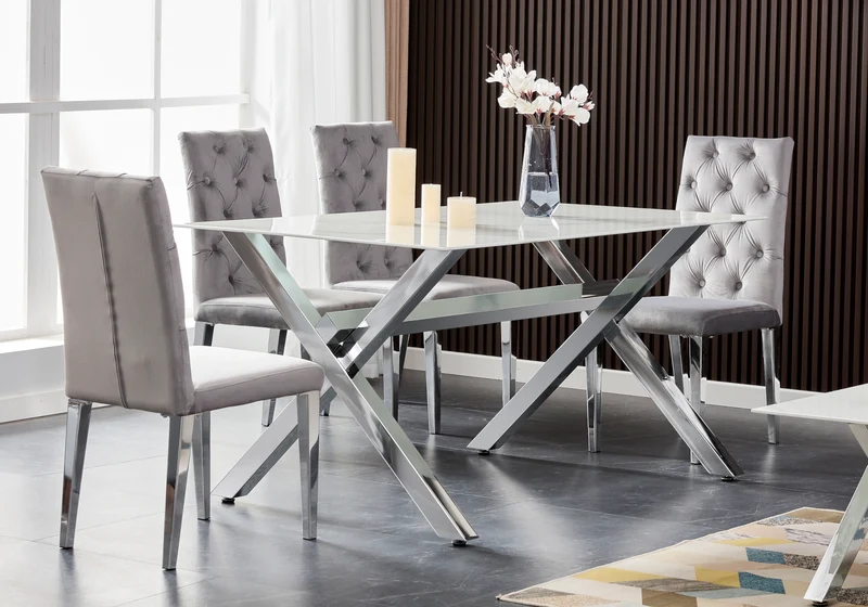 Table marbre blanc et 4 chaises X argent - Cross