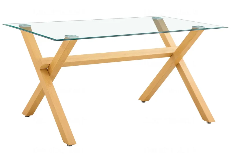 Table à manger verre trempé pieds X bois - Cross