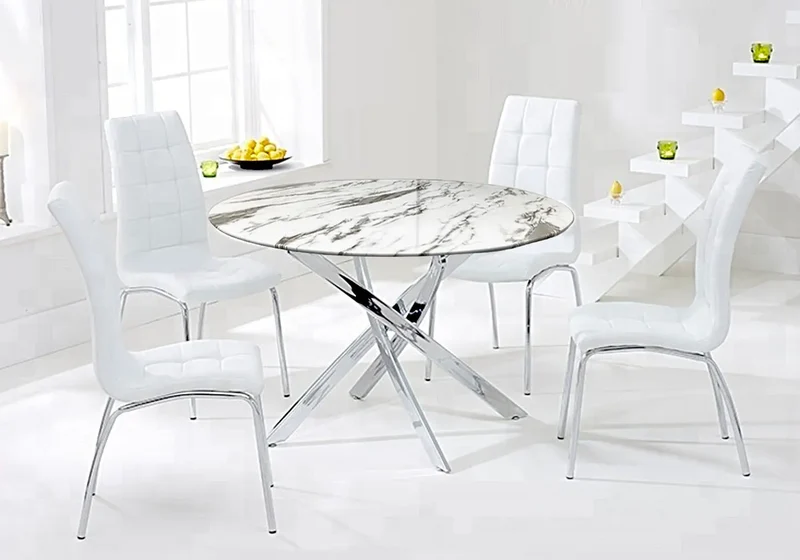 Table ronde 6 chaises marbre blanc - Design