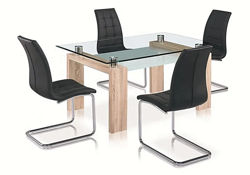 Table chêne verre 6 chaises noir - Toe
