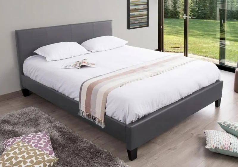 Lit double simili gris - Soft