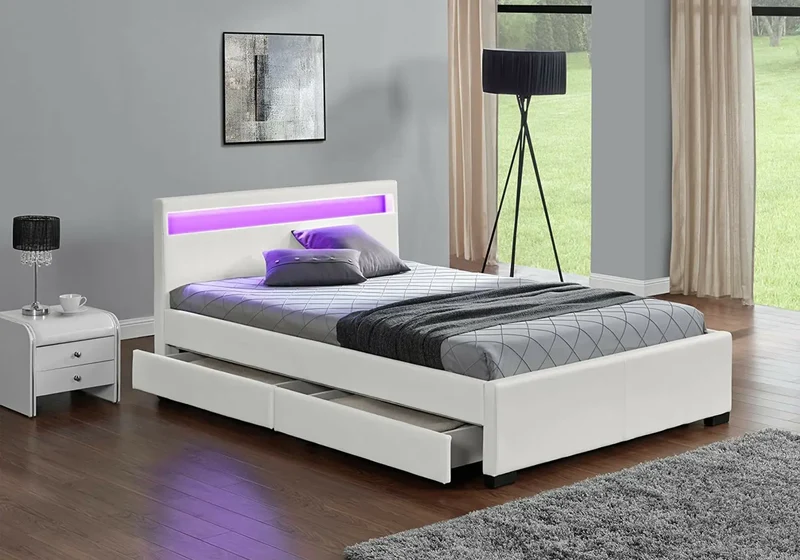Lit design led rangements blanc - Ava