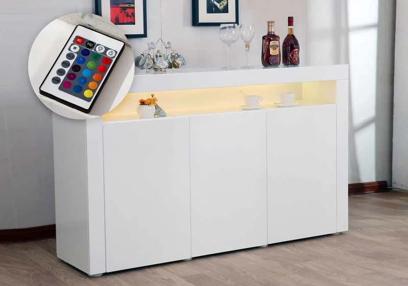 Buffet design laqué blanc led - Ora