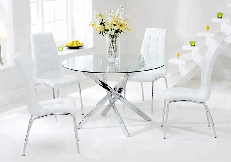 Table chromé 6 chaises blanches - Design