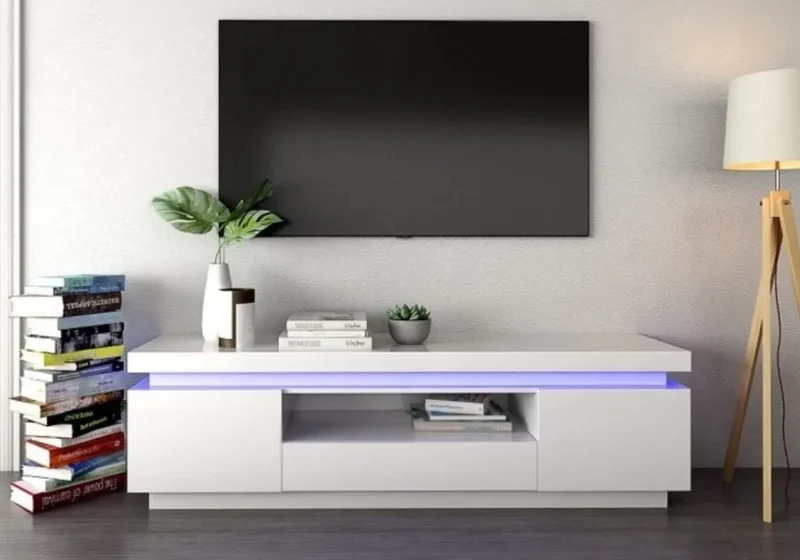 Meuble Tv laqué blanc LED - Opra