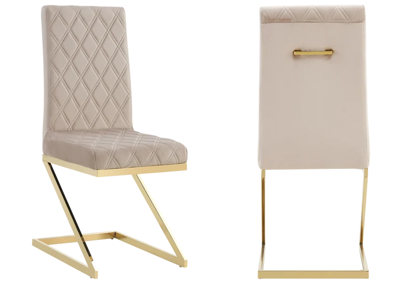 Chaise velours taupe pied en Z doré - Zelia x6