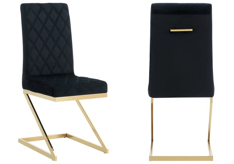 Chaise velours noir pied en Z doré - Zelia x6