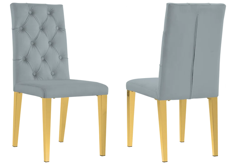 Chaise velours capitonnée gris pieds dorés - Neva x4