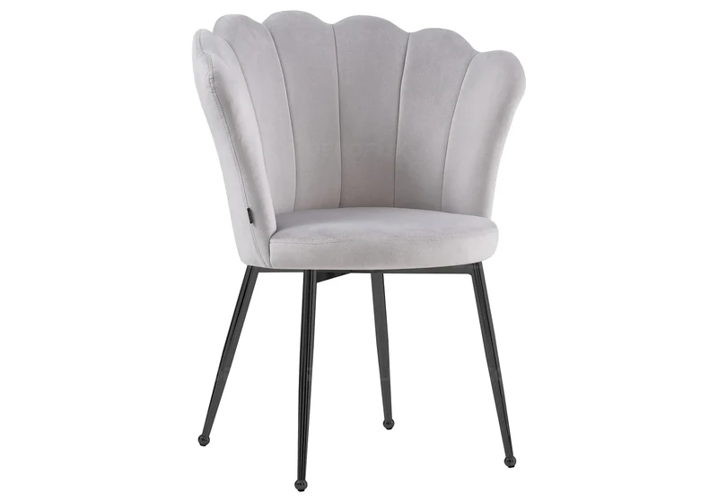 Chaise de table coquillage velours gris pieds noir - Nymea x2