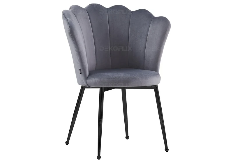 Chaise de table coquillage velours argent pieds noir - Nymea x2