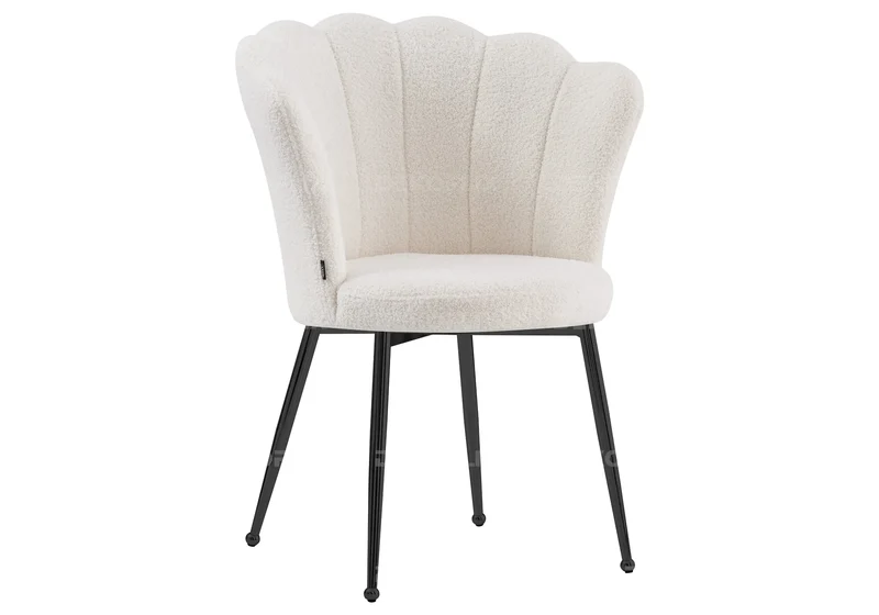 Chaise de table coquillage tissu bouclé pieds noir - Nymea x2