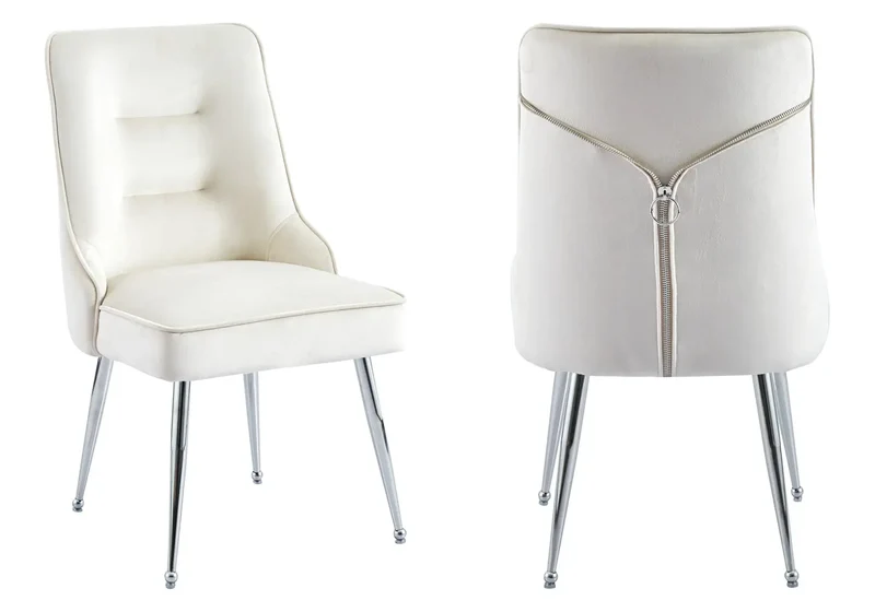 Chaise velours beige fermeture éclair argentée - Zip x2