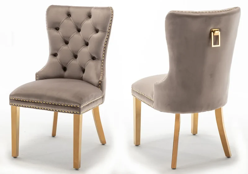 Chaises en velours moka avec poignée dorée - Lora x2