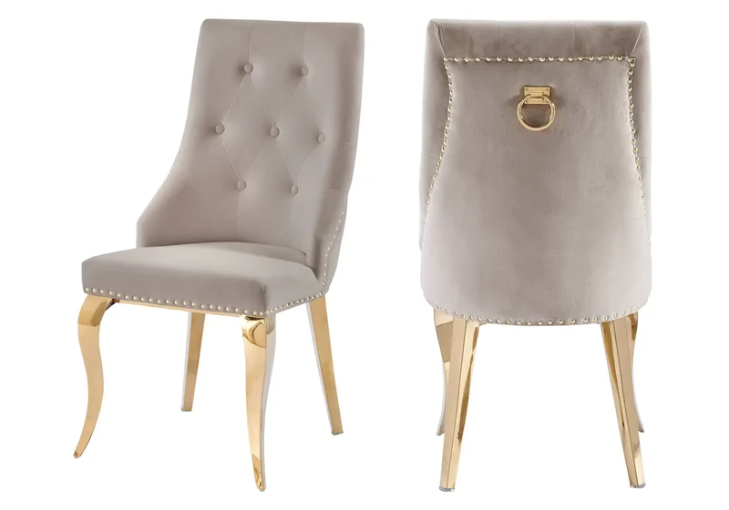 Chaises cloutées en velours moka et anneau doré - Lara x4
