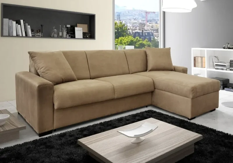 Canapé d'angle convertible avec coffre en tissu - Ariane