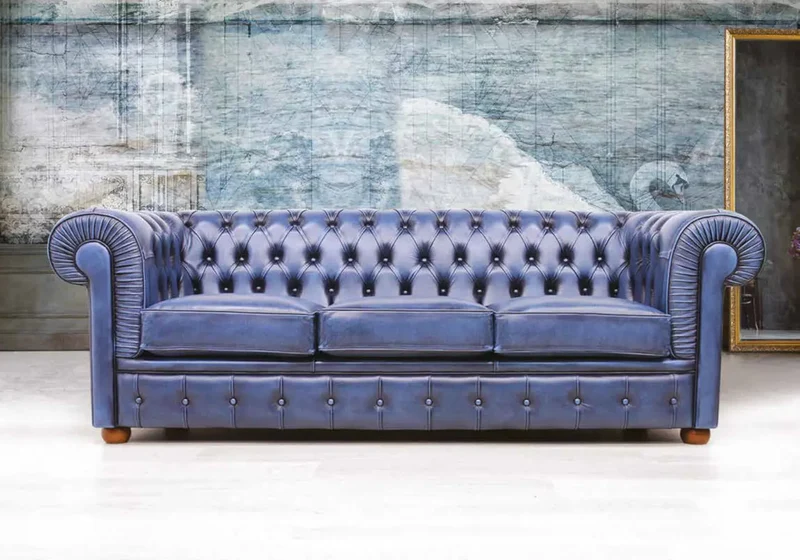 Canapé vintage cuir bleu CHESTERFIELD