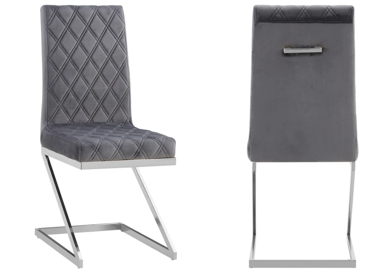 Chaise velours gris pied en Z argent - Zelia x6