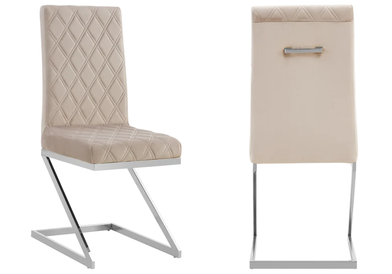 Chaise velours taupe pied en Z argent - Zelia x6
