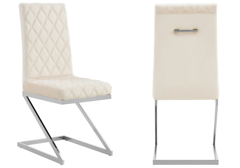 Chaise velours beige pied en Z argent - Zelia x6