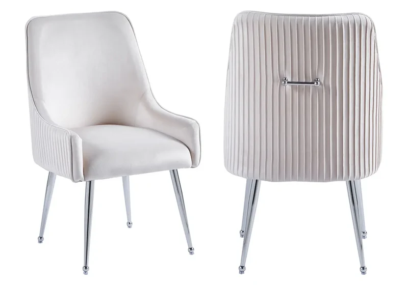 Fauteuil de table velours beige poignée argentée - Opus x2