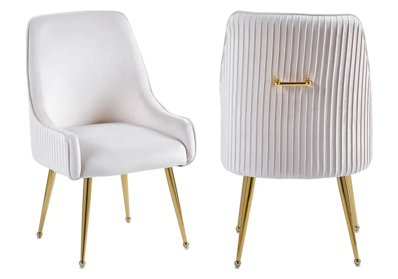 Fauteuil de table velours beige poignée dorée - Opus x2