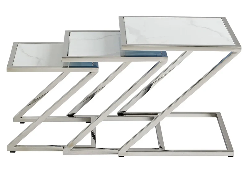 Tables gigognes chrome marbre blanc - Zaki