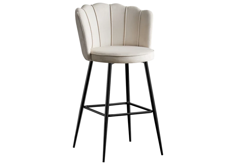 Chaise de bar design coquillage velours écru - Nymea x2