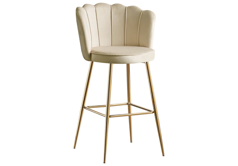 Chaise de bar design coquillage velours beige - Nymea x2