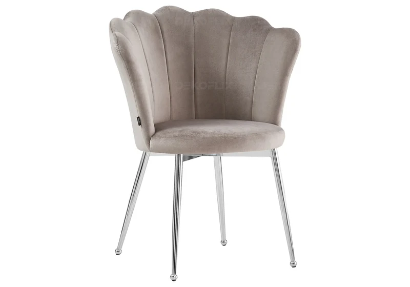 Chaise de table coquillage velours taupe pieds argent - Nymea x2