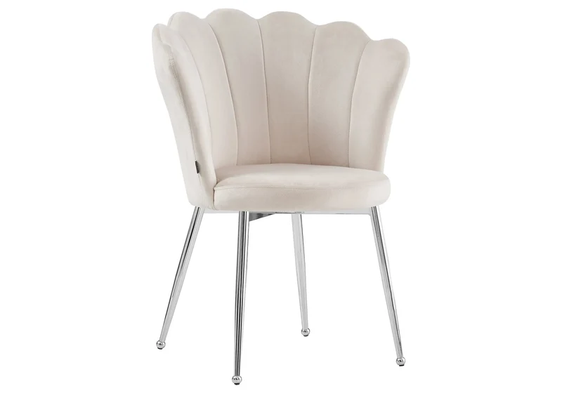 Chaise de table coquillage velours beige pieds argent - Nymea x2