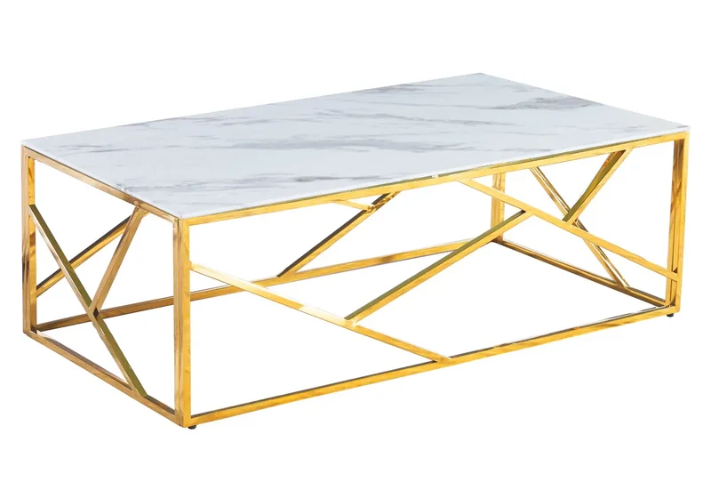 Table basse dorée marbre blanc - Ilea
