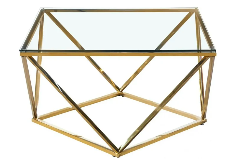 Table basse carré doré verre - Ilea