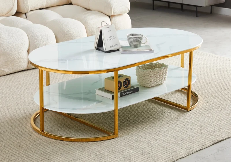 Table basse dorée marbre blanc - Lona