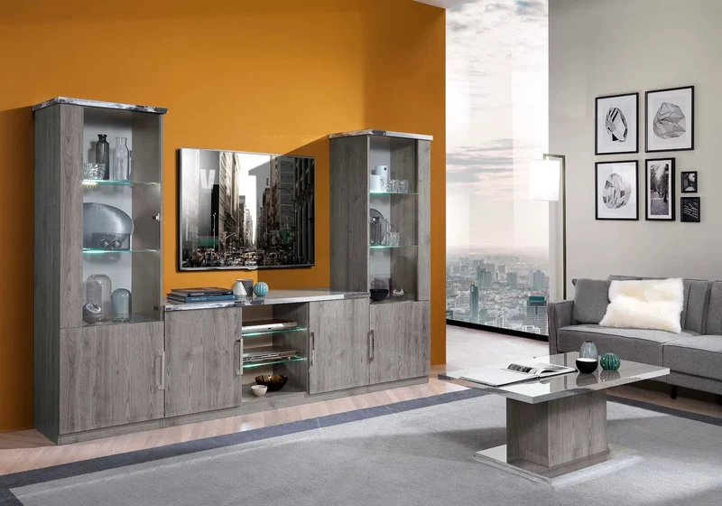 Meuble tv laqué chêne gris NIVES
