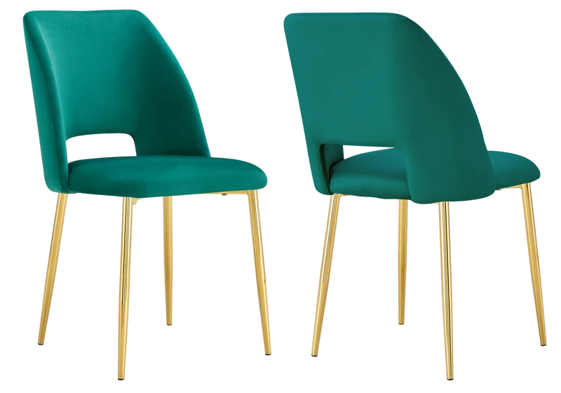Chaise en velours vert avec dossier ouvert - Leoni x4