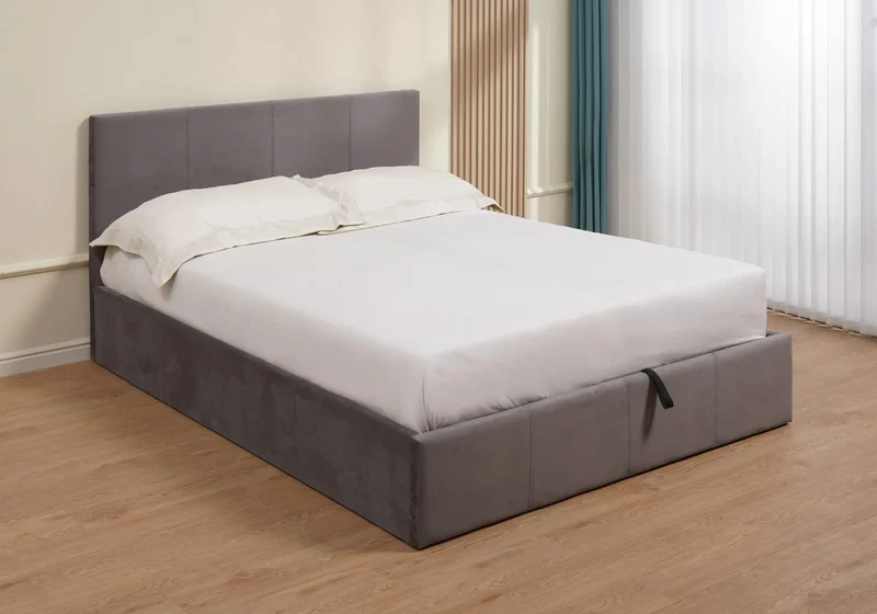 Lit coffre velours gris - Lenita