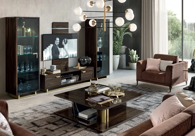 Ensemble meuble TV noyer laquée LEILA