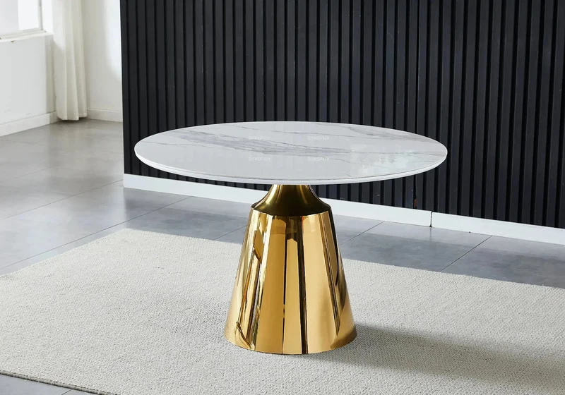 Table à manger dorée marbre blanc - Olive