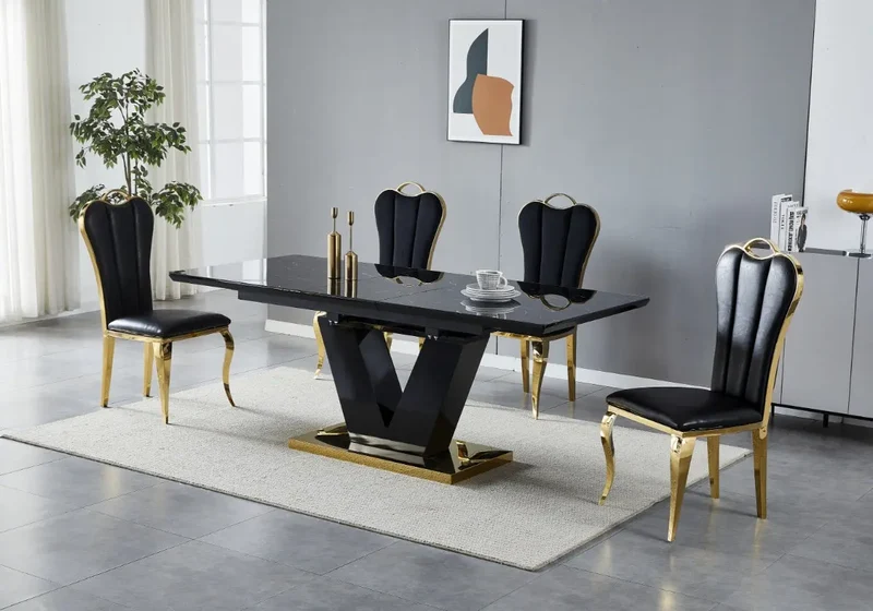 Table extensible dorée marbre noir - Max