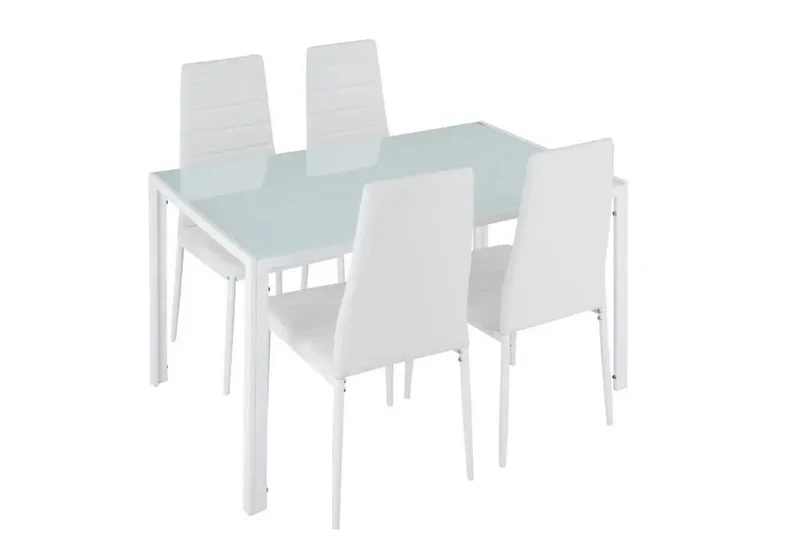 Table repas verre 6 chaises blanc - Confo