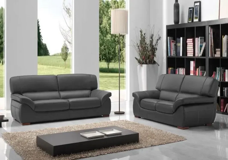 Canapé droit ou convertible en cuir gris - Adela