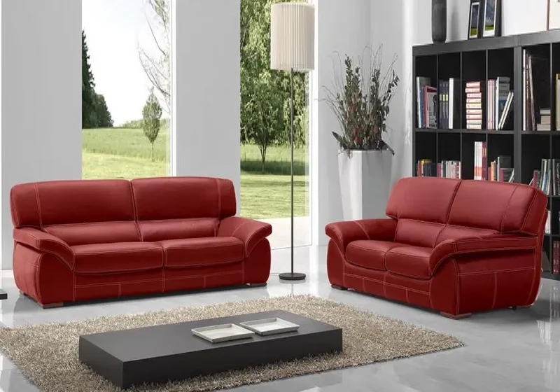 Canapé droit ou convertible en cuir rouge - Adela