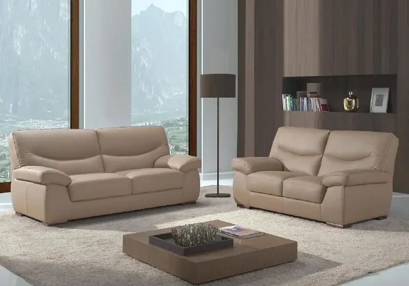Canapé design droit ou angle en cuir taupe - Angel