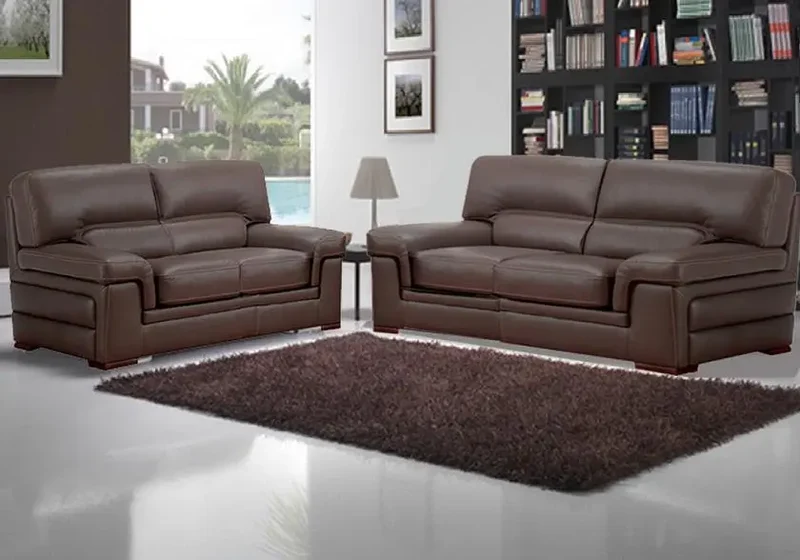 Canapé cuir design droit ou angle marron - Alma