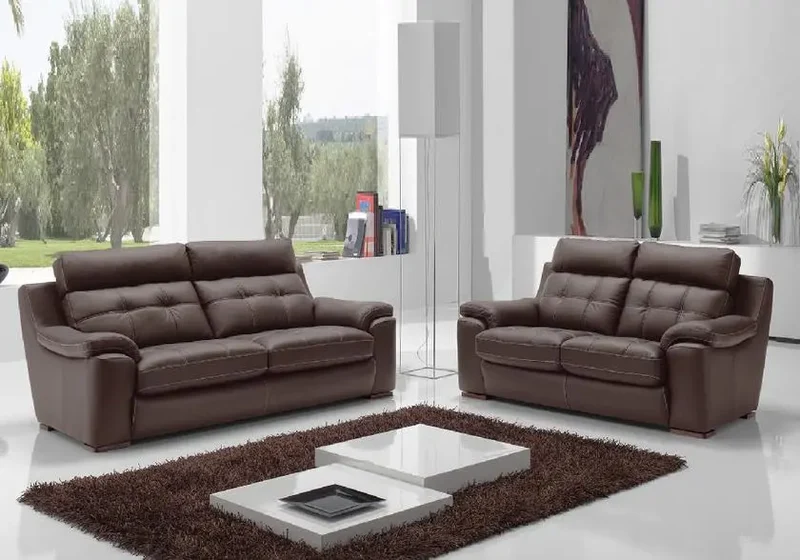 Canapé droit relax ou fixe en cuir marron - Marc