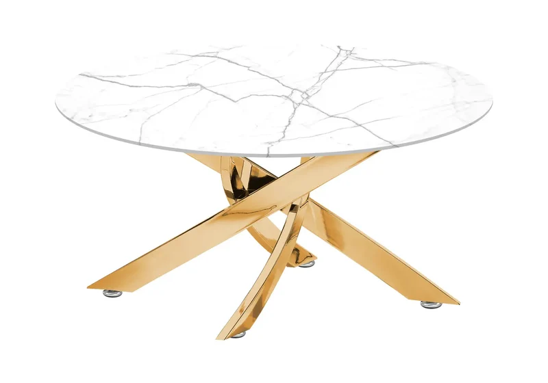 Table basse ronde dorée marbre blanc - Joy