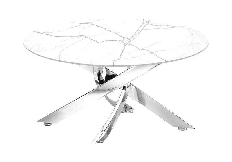 Table basse ronde argentée marbre blanc - Joy