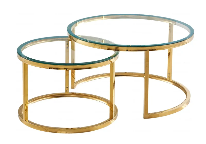 Tables gigognes dorées en verre - Orea