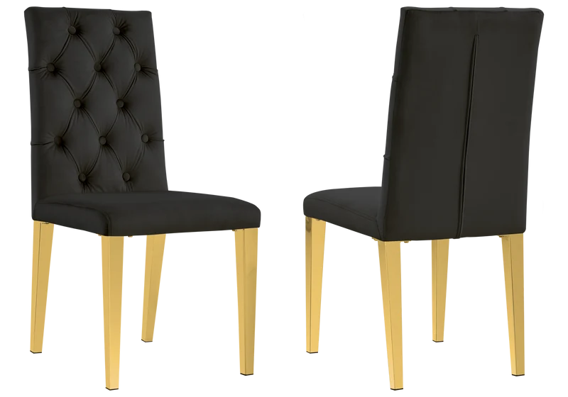 Chaise velours capitonnée noir pieds dorés - Neva x4