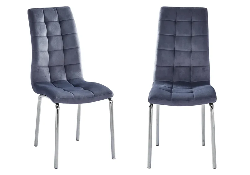 Chaises en velours gris capitonnées - Dea x6